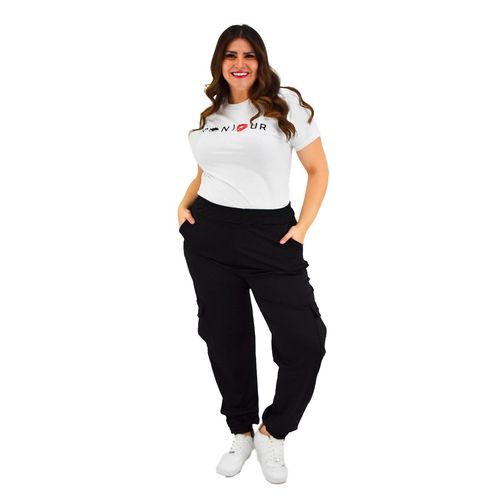 Pantalón cargo casual para dama Roman Fashion negro 7028
