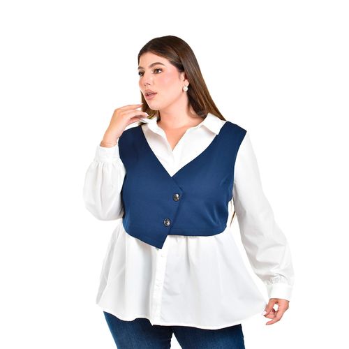 Blusa camisera Roman Fashion blanco para dama 5119