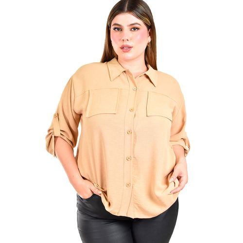 Blusa camisera Roman Fashion beige para dama 2658