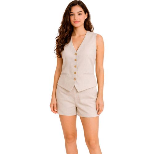 Chaleco casual para dama Mako & Co beige MKMZ0036