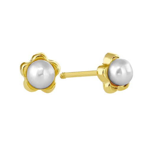 Broquel oro 14k mini margarita con perla 14b4-143