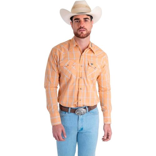 Camisa vaquera Wrangler naranja para caballero  112380979
