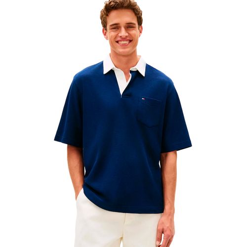 Playera tipo polo Tommy Hilfiger azul para caballero MW0MW42741-BDS