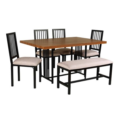 Antecomedor Dolce Casa 4 sillas y banca nogal brooklyn