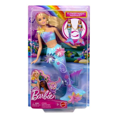 Muñeca Barbie sirena con transformación de flores jdm72