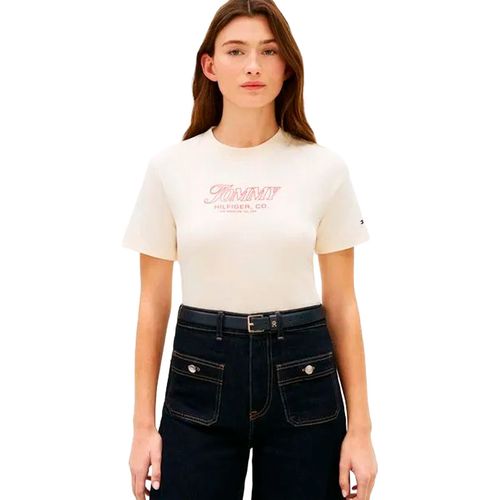 Playera Tommy Hilgifer beige para dama  WW0WW48707-AEF