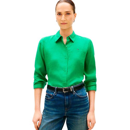 Blusa camisera Tommy Hilgifer verde para dama  WW0WW44679-MS3