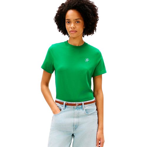 Playera Tommy Hilgifer verde para dama  WW0WW48699-MS3