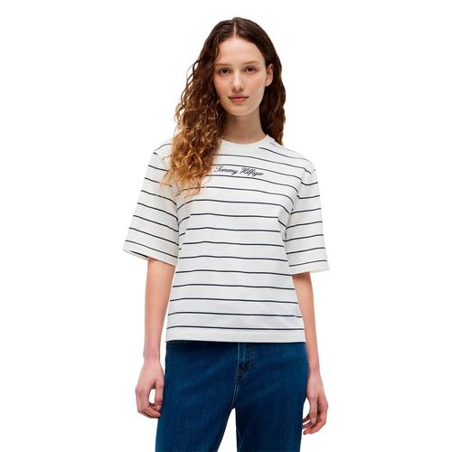 Playera Tommy Hilgifer blanco para dama  WW0WW50948-0A4