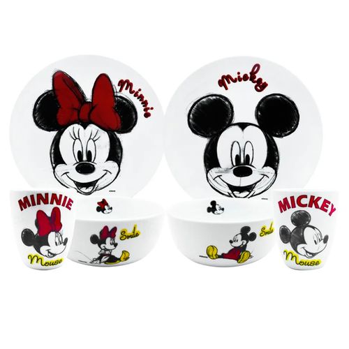 VAJILLA DE 12 PIEZAS MICKEY Y MINNIE PORCELANA REGALOS SIGLO XXI 2415-3088