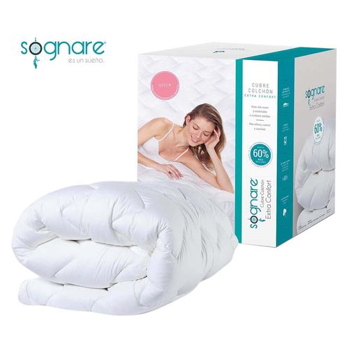 Protector De Colchón Queen Size Sognare Blanco Relleno Plus