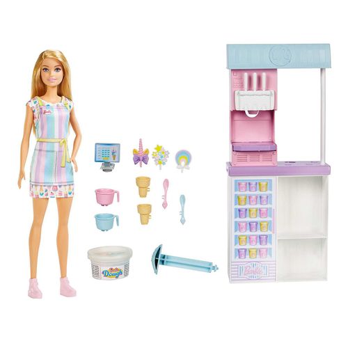 Set de juego Barbie heladería con muñeca hcn46